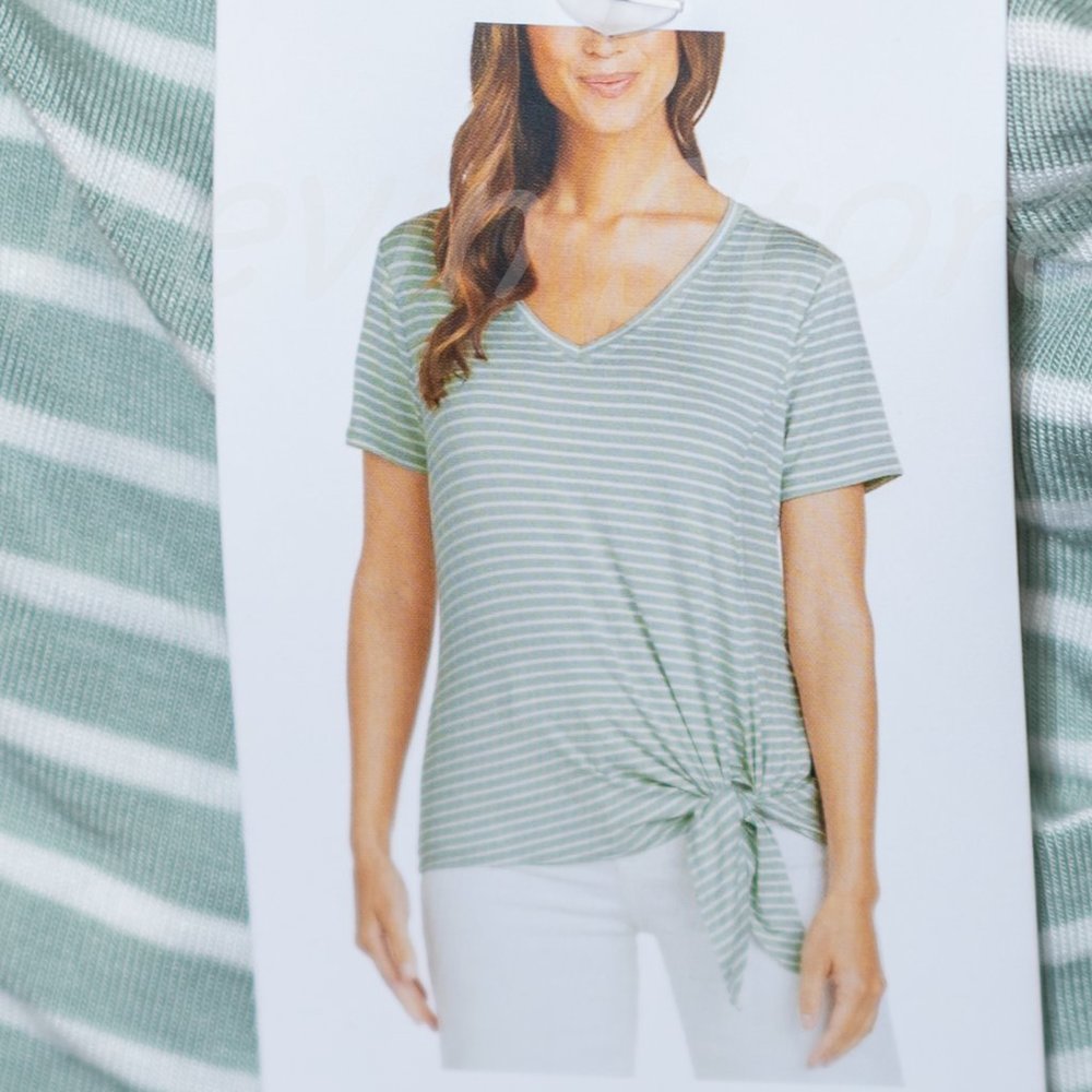 Green Nwt Women's Stretch Knit Short Sleeve V-Neck Side Tie Tee Shirts-